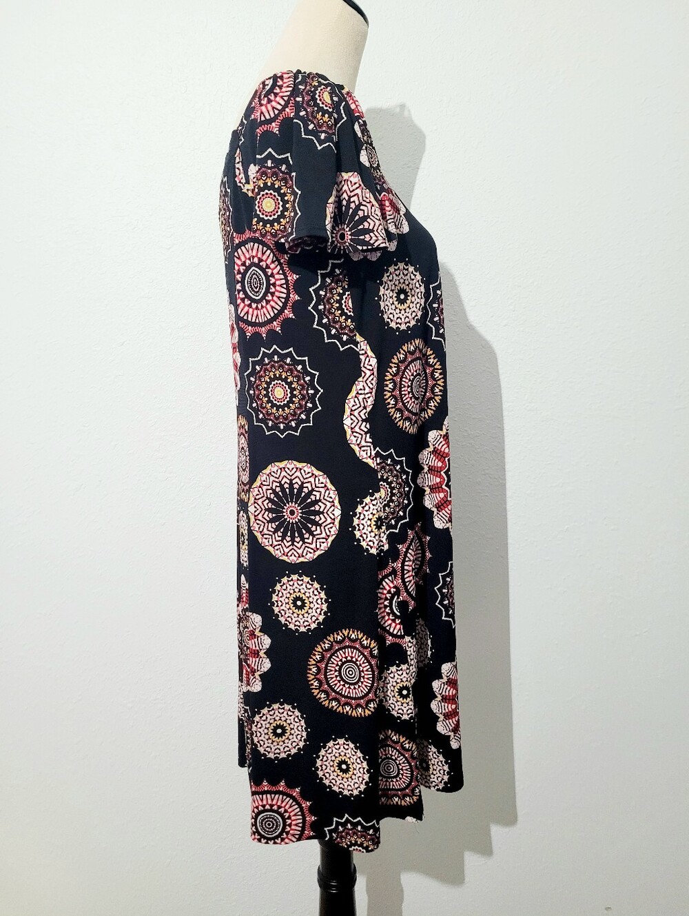 Robbie Bee Dress Medium Black Pink Medallion Print Swing Shift Stretch Casual - Picture 4 of 12